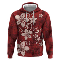 Plumeria Floral Tapa Pattern Oxblood Red Zip Hoodie