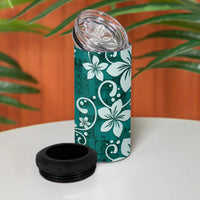 Plumeria Floral Tapa Pattern Crystal Teal 4 in 1 Can Cooler Tumbler