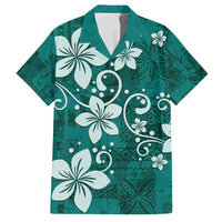 Plumeria Floral Tapa Pattern Crystal Teal Family Matching Tank Maxi Dress and Hawaiian Shirt