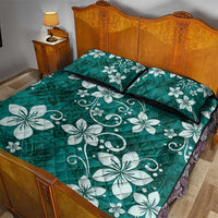 Plumeria Floral Tapa Pattern Crystal Teal Quilt Bed Set
