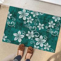Plumeria Floral Tapa Pattern Crystal Teal Rubber Doormat
