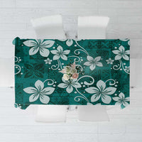 Plumeria Floral Tapa Pattern Crystal Teal Tablecloth