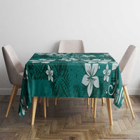 Plumeria Floral Tapa Pattern Crystal Teal Tablecloth