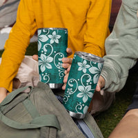 Plumeria Floral Tapa Pattern Crystal Teal Tumbler Cup