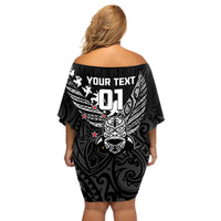 Custom New Zealand Silver Fern Rugby Family Matching Off Shoulder Short Dress and Hawaiian Shirt Aotearoa Champion 2023 World Cup LT01 - Polynesian Pride