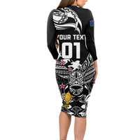 Custom New Zealand Silver Fern Rugby Long Sleeve Bodycon Dress Aotearoa Champion 2023 World Cup LT01 - Polynesian Pride