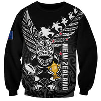 Custom New Zealand Silver Fern Rugby Sweatshirt Aotearoa Champion 2023 World Cup LT01 Unisex Black - Polynesian Pride