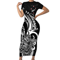 New Zealand Waitangi Day Family Matching Short Sleeve Bodycon Dress and Hawaiian Shirt Aotearoa Te Tiriti O Waitangi Kiwi Black Version LT01 Mom's Dress Black - Polynesian Pride