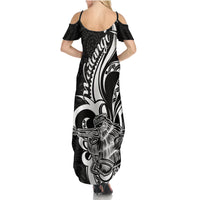 New Zealand Waitangi Day Family Matching Summer Maxi Dress and Hawaiian Shirt Aotearoa Te Tiriti O Waitangi Kiwi Black Version LT01 - Polynesian Pride