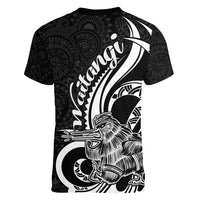 New Zealand Waitangi Day Women V Neck T Shirt Aotearoa Te Tiriti O Waitangi Kiwi Black Version LT01 - Polynesian Pride