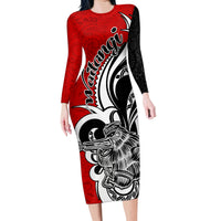 New Zealand Waitangi Day Family Matching Long Sleeve Bodycon Dress and Hawaiian Shirt Aotearoa Te Tiriti O Waitangi Kiwi Red Version LT01 Mom's Dress Red - Polynesian Pride