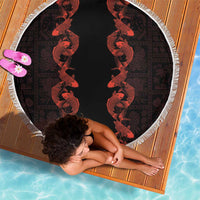 Hawaii Japan Koi Fish Red Beach Blanket Tapa Pattern - Polynesian Pride