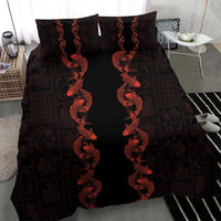 Hawaii Japan Koi Fish Red Bedding Set Tapa Pattern - Polynesian Pride