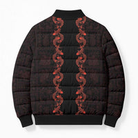 Hawaii Japan Koi Fish Red Bomber Puffer Jacket Tapa Pattern - Polynesian Pride
