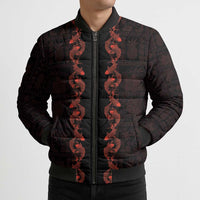 Hawaii Japan Koi Fish Red Bomber Puffer Jacket Tapa Pattern - Polynesian Pride