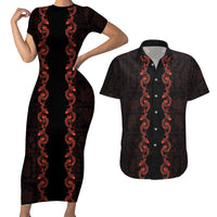 Hawaii Japan Koi Fish Red Couples Matching Short Sleeve Bodycon Dress and Hawaiian Shirt Tapa Pattern LT01 Red - Polynesian Pride
