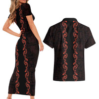 Hawaii Japan Koi Fish Red Couples Matching Short Sleeve Bodycon Dress and Hawaiian Shirt Tapa Pattern LT01 - Polynesian Pride
