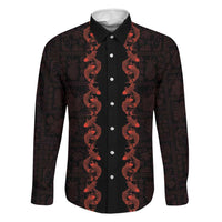 Hawaii Japan Koi Fish Red Family Matching Long Sleeve Bodycon Dress and Hawaiian Shirt Tapa Pattern LT01 Dad's Shirt - Long Sleeve Red - Polynesian Pride