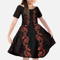 Hawaii Japan Koi Fish Red Family Matching Mermaid Dress and Hawaiian Shirt Tapa Pattern LT01 Daughter's Dress Red - Polynesian Pride