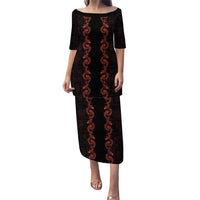 Hawaii Japan Koi Fish Red Family Matching Puletasi and Hawaiian Shirt Tapa Pattern LT01 Mom's Dress Red - Polynesian Pride