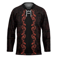 Hawaii Japan Koi Fish Red Hockey Jersey Tapa Pattern - Polynesian Pride
