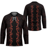Hawaii Japan Koi Fish Red Hockey Jersey Tapa Pattern - Polynesian Pride