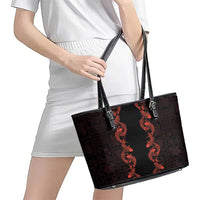 Hawaii Japan Koi Fish Red Leather Tote Bag Tapa Pattern - Polynesian Pride