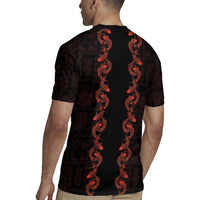 Hawaii Japan Koi Fish Red Rugby Jersey Tapa Pattern - Polynesian Pride