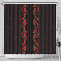 Hawaii Japan Koi Fish Red Shower Curtain Tapa Pattern - Polynesian Pride