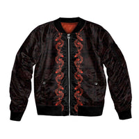 Hawaii Japan Koi Fish Red Sleeve Zip Bomber Jacket Tapa Pattern - Polynesian Pride