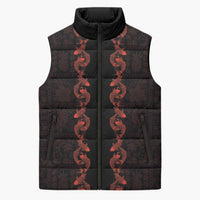 Hawaii Japan Koi Fish Red Sleeveless Puffer Jacket Tapa Pattern - Polynesian Pride