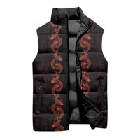 Hawaii Japan Koi Fish Red Sleeveless Puffer Jacket Tapa Pattern - Polynesian Pride