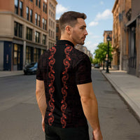 Hawaii Japan Koi Fish Red Zipper Polo Shirt Tapa Pattern - Polynesian Pride
