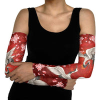Hawaii Japan Cranes Sakura Flower Red Arm Sleeves Japan Heritage Spirit - Polynesian Pride