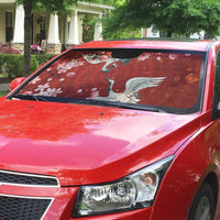 Hawaii Japan Cranes Sakura Flower Red Auto Sun Shade Japan Heritage Spirit - Polynesian Pride