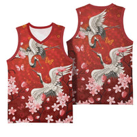 Hawaii Japan Cranes Sakura Flower Red Basketball Jersey Japan Heritage Spirit - Polynesian Pride