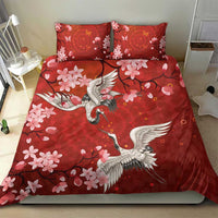 Hawaii Japan Cranes Sakura Flower Red Bedding Set Japan Heritage Spirit - Polynesian Pride