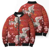 Hawaii Japan Cranes Sakura Flower Red Bomber Puffer Jacket Japan Heritage Spirit - Polynesian Pride