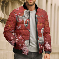 Hawaii Japan Cranes Sakura Flower Red Bomber Puffer Jacket Japan Heritage Spirit - Polynesian Pride