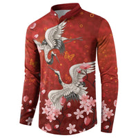 Hawaii Japan Cranes Sakura Flower Red Button Sweatshirt Japan Heritage Spirit - Polynesian Pride