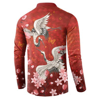 Hawaii Japan Cranes Sakura Flower Red Button Sweatshirt Japan Heritage Spirit - Polynesian Pride