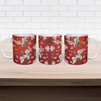 Hawaii Japan Cranes Sakura Flower Red Ceramic Mug Japan Heritage Spirit - Polynesian Pride