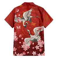 Hawaii Japan Cranes Sakura Flower Red Family Matching Off The Shoulder Long Sleeve Dress and Hawaiian Shirt Japan Heritage Spirit - Polynesian Pride