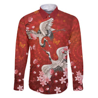 Hawaii Japan Cranes Sakura Flower Red Family Matching Off Shoulder Maxi Dress and Hawaiian Shirt Japan Heritage Spirit - Polynesian Pride