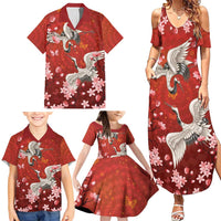 Hawaii Japan Cranes Sakura Flower Red Family Matching Summer Maxi Dress and Hawaiian Shirt Japan Heritage Spirit - Polynesian Pride