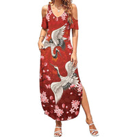Hawaii Japan Cranes Sakura Flower Red Family Matching Summer Maxi Dress and Hawaiian Shirt Japan Heritage Spirit - Polynesian Pride