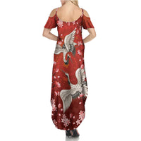 Hawaii Japan Cranes Sakura Flower Red Family Matching Summer Maxi Dress and Hawaiian Shirt Japan Heritage Spirit - Polynesian Pride