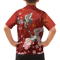 Hawaii Japan Cranes Sakura Flower Red Family Matching Tank Maxi Dress and Hawaiian Shirt Japan Heritage Spirit - Polynesian Pride
