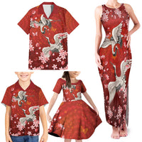 Hawaii Japan Cranes Sakura Flower Red Family Matching Tank Maxi Dress and Hawaiian Shirt Japan Heritage Spirit - Polynesian Pride