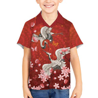Hawaii Japan Cranes Sakura Flower Red Family Matching Tank Maxi Dress and Hawaiian Shirt Japan Heritage Spirit - Polynesian Pride